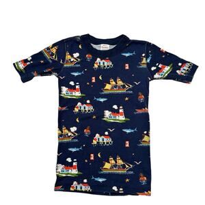 HANNA ANDERSSON Seafaring Ships Short Sleeve Pajama Top Size 10 140 Kids Blue